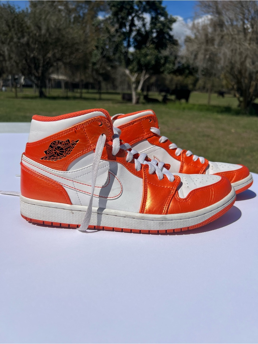Jordan 1 Mid Sneakers - White & Orange